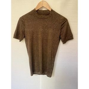 Reformation Bexley Metallic Gold Mock Neck Top, NWOT, S. C5